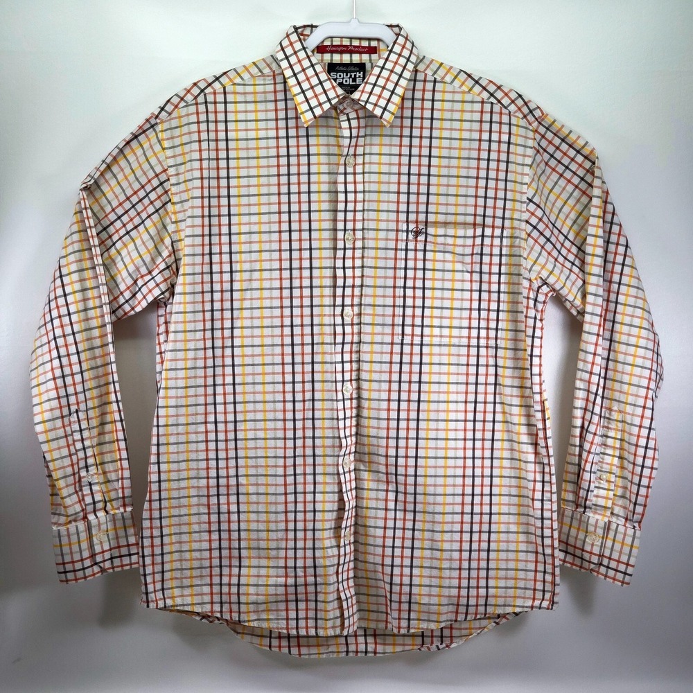 Vintage SouthPole Gingham Check Button Up Shirt Men Large‎ Colorful Y2K Preppy